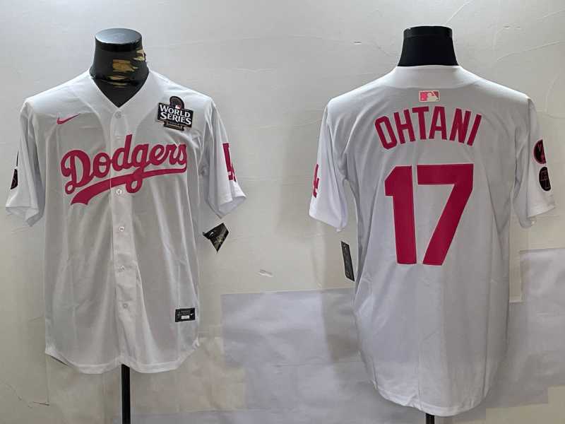 Men's Los Angeles Dodgers #17 Shohei Ohtani Number White Pink 2024 World Series Limited Cool Base Stitched Jerseys,We sell and wholesale Men's Los Angeles Dodgers #17 Shohei Ohtani Number White Pink 2024 World Series Limited Cool Base Stitched Jerseys on line form chian!